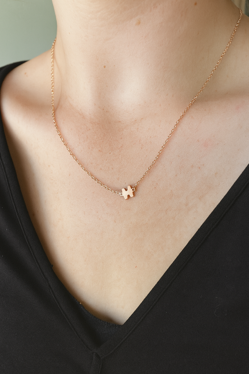 Dainty Puzzle Piece Necklace in Rose Gold